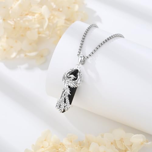 AEONSLOVE Phoenix Obsidian/Amethyst/Turquoise/Malachite/Clear Quartz/Rose Quartz Healing Crystal Necklace for Women, 20