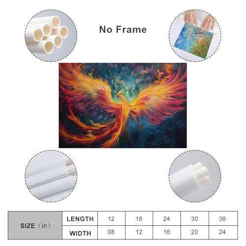 Colorful Rebirth Majestic Flamebird Phoenix Rising Wall Art for Bedroom Living Room Decor Mens Women 12x18inch