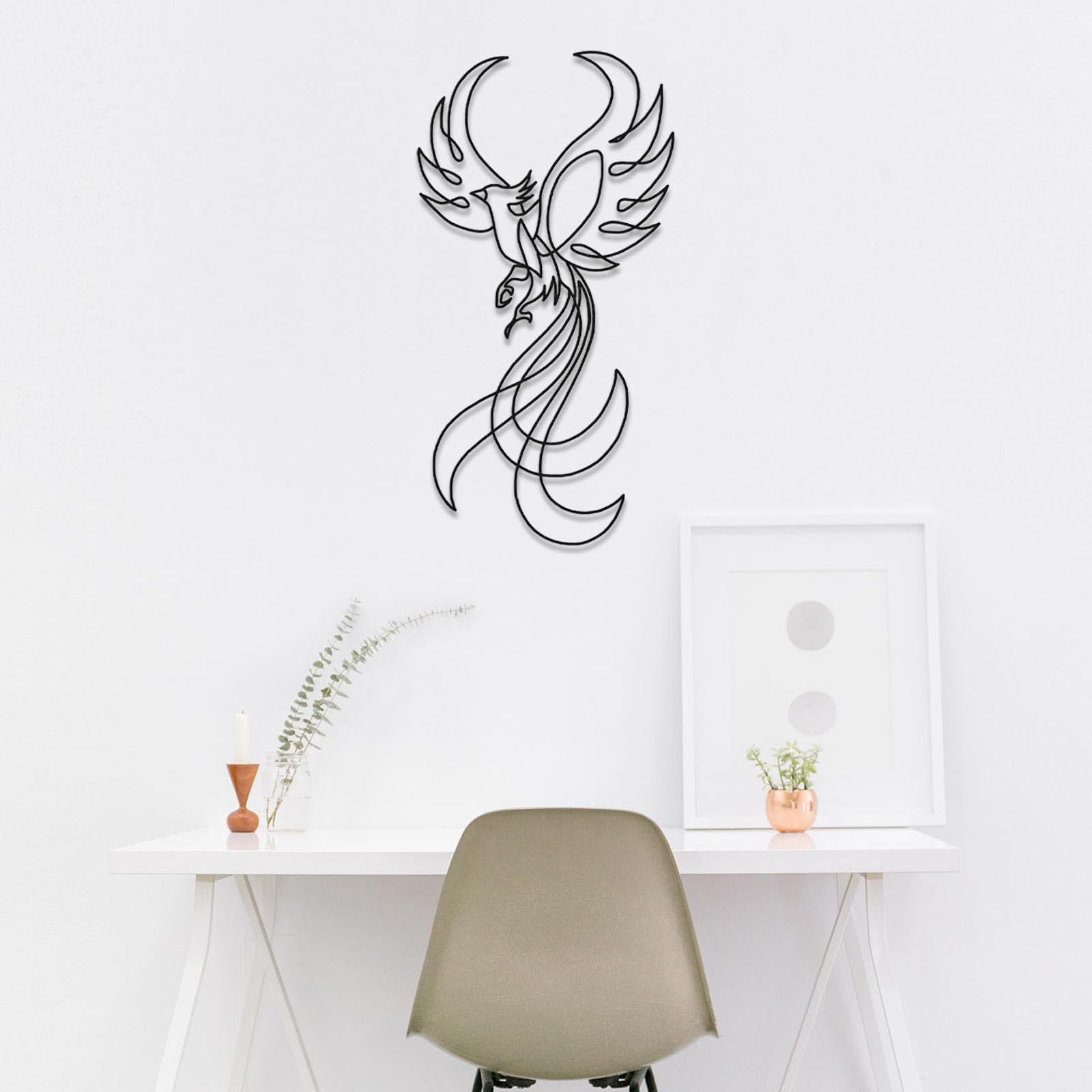 Phoenix Metal Wall Decor for Living Room (Black, 24"x13"|62x32cm)
| Mythical Phoenix Wall Art Living Room Decor (Black,