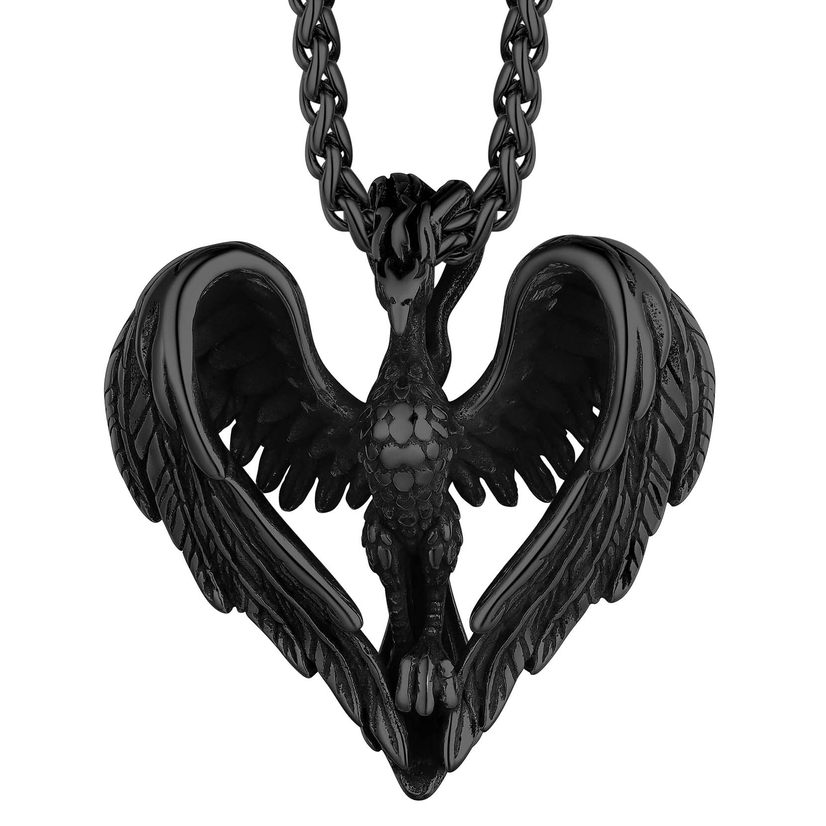 Richsteel Stainless Steel Phoenix/Angel Wings Cross Pendant Necklace for All Ages Fashion Jewelry Recycled Standard Vint