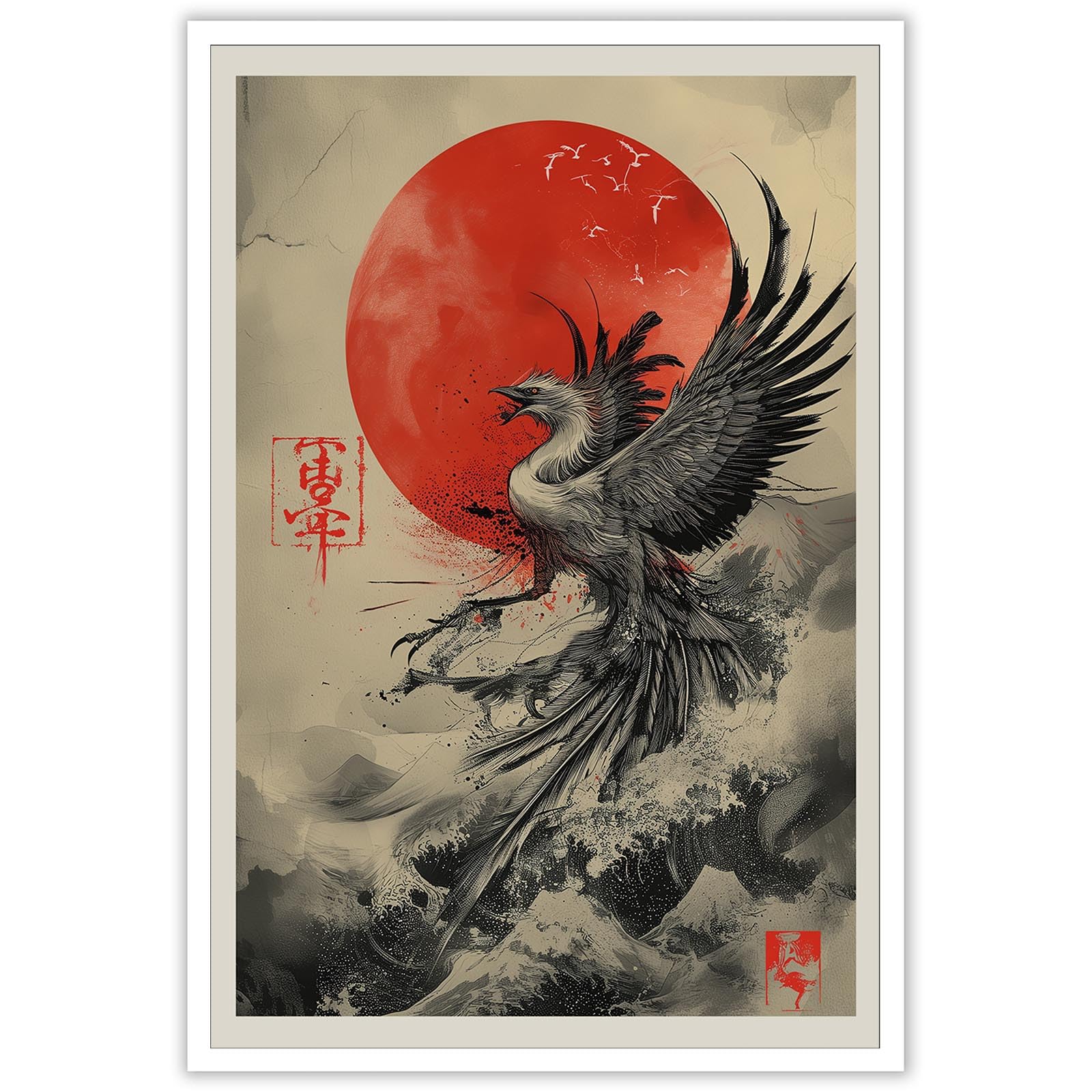 Funky Asian Japanese Phoenix Wall Art for Living Room Wall Decor
| Oriental Mythical Beast Phoenix Canvas Posters Black