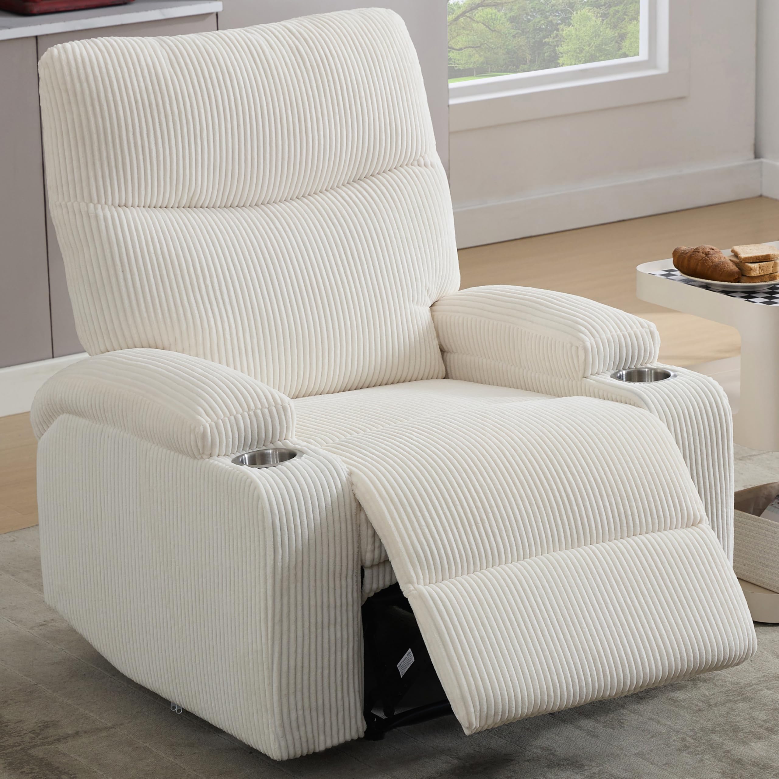 White Recliner Chair, Manual Sofa-3 Comfortable Seating Positions, Ideal for Living Room and Home Theater, Oversized Rec
